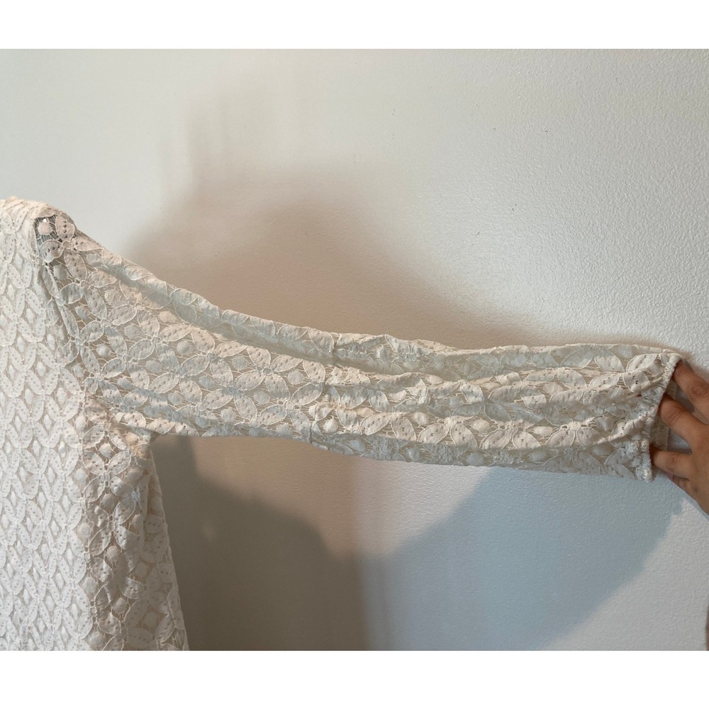Gibson Latimer Knee-Length Ivory White Balloon Sleeved Lined Lace Eyelet Dress - Picture 4 of 7